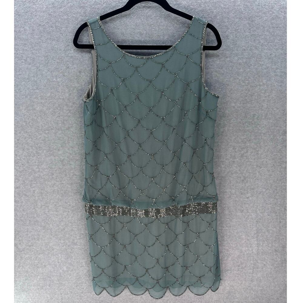 Adriana Papell Women's sz 10 Fishscale Beaded Cocktail Prom Wedding Guest Dress